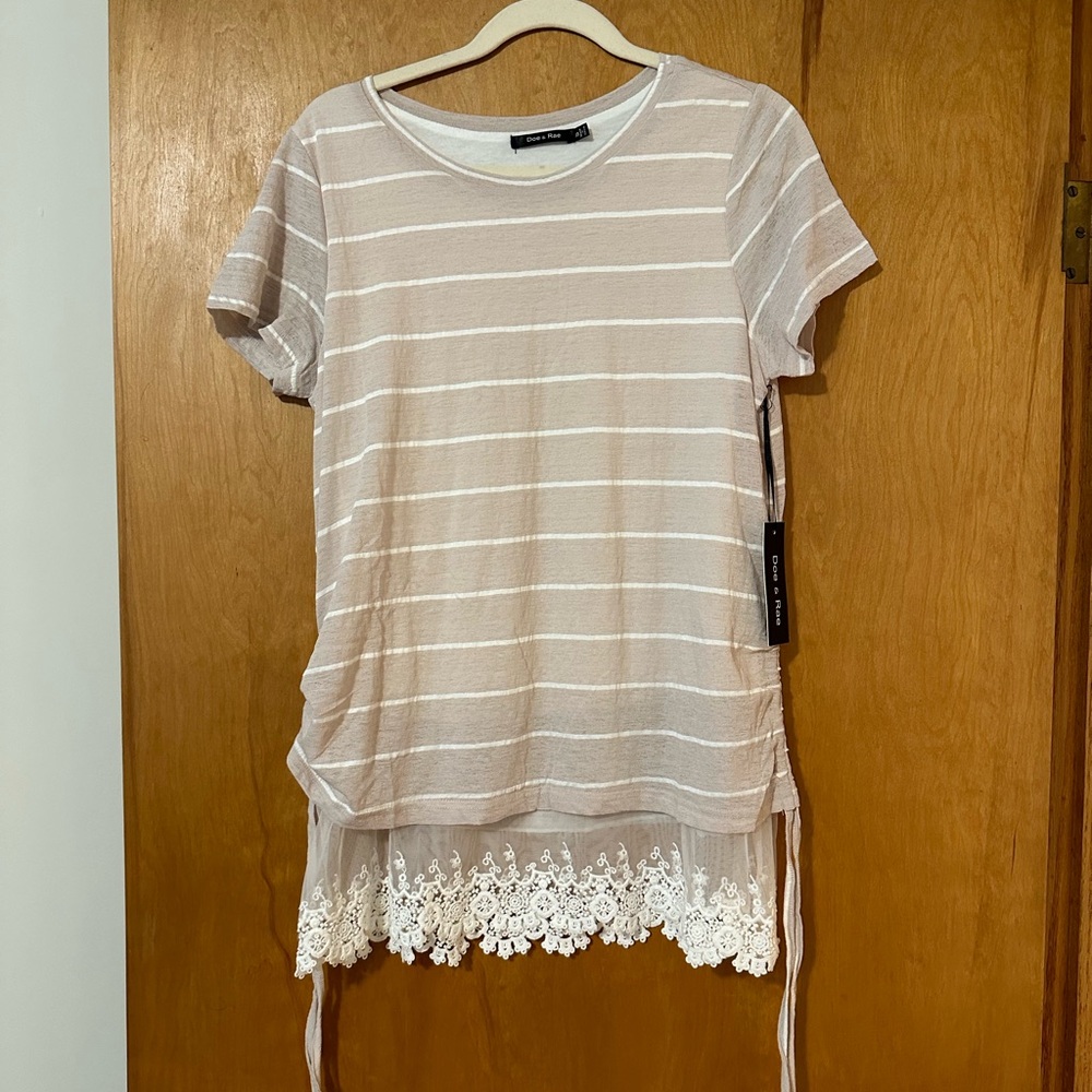 Doe & Rae Tan Ruched Tie Front Tee